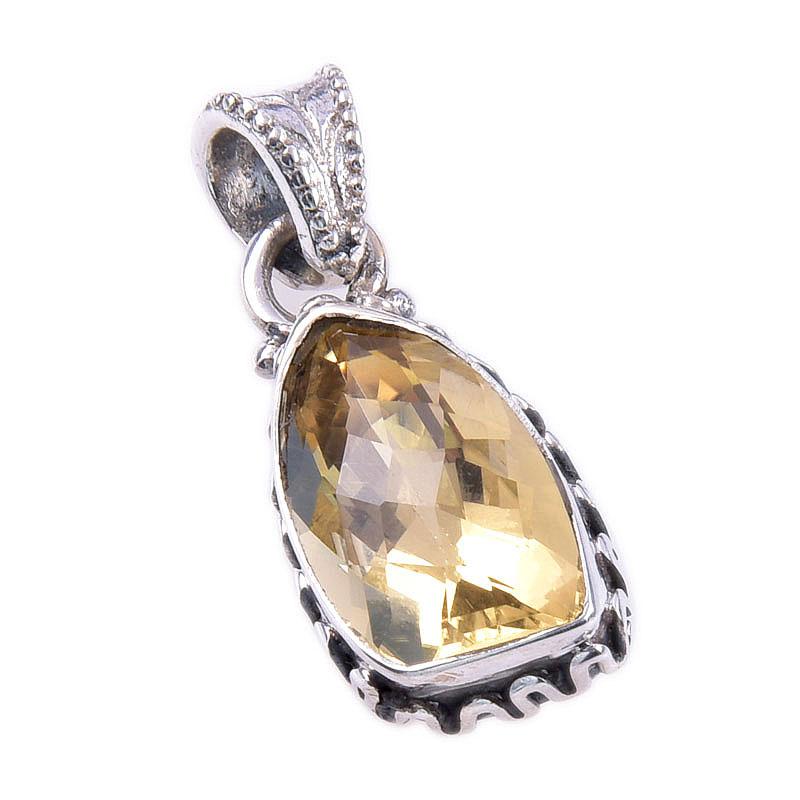 Natural Citrine 925 Solid Sterling Silver Jewelry Gift Jewelry Pendant 1'' G0l09