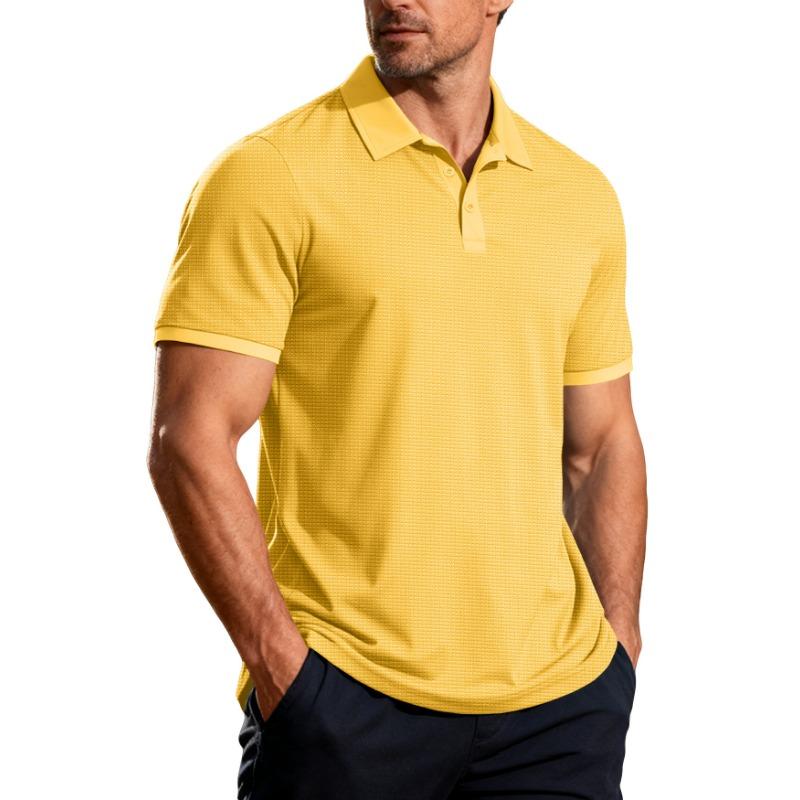 Men Dark Grey Waffle Knit Polo Shirt with Contrast Collar Cuffs Short Sleeve Casual Business Top