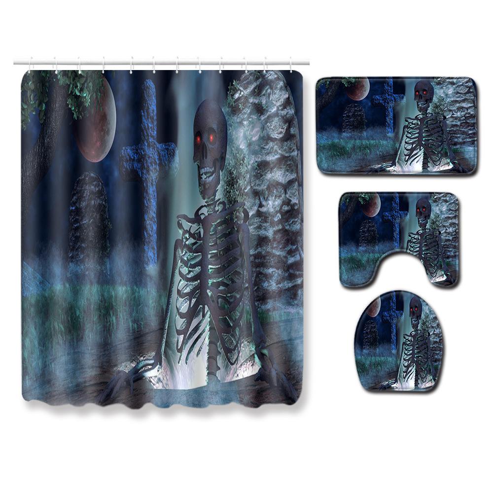 Thriller Skull Bathroom Shower Curtain Floor Mat Toilet Cover Foot Mat Four-Piece Set