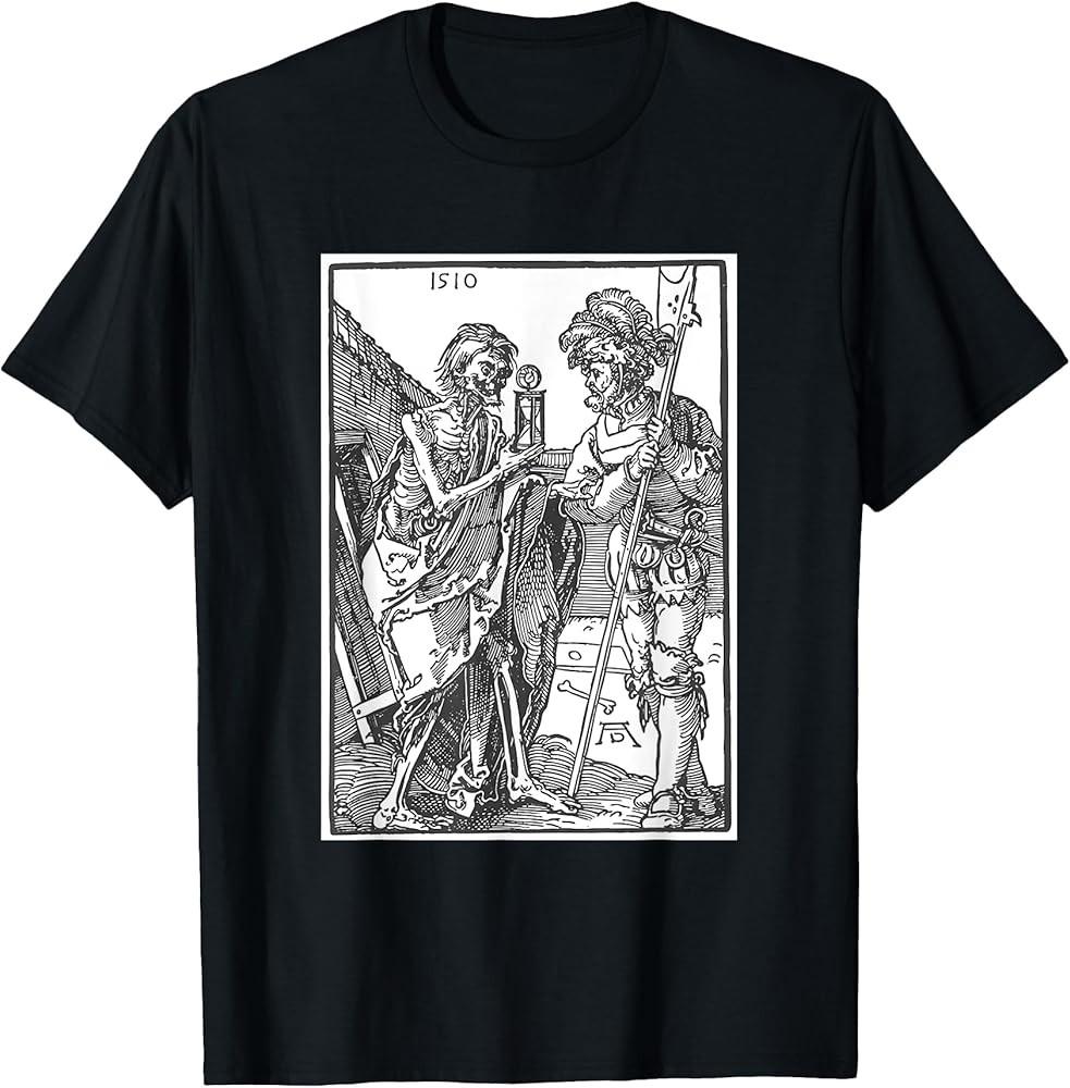 Death and the Landsknecht by Albrecht Durer (1510) Unisex-Adults T-Shirt Black S Unisex T-Shirt XXXXL