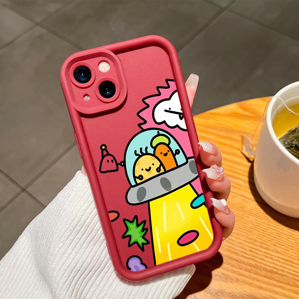 For iPhone 16 15 Pro Max Redmi Note 13 12 11 Pro Samsung S24 Plus S24 Ultra A52 A72 A54 Soft Silicone Square Cartoon Spaceship Shockproof Case