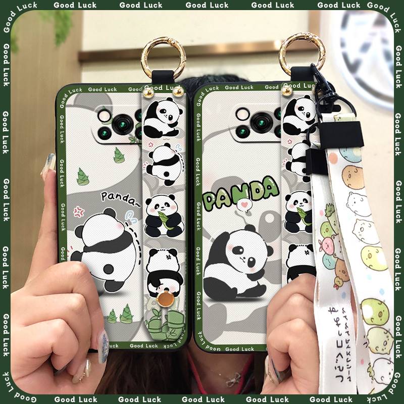 Soft case Wristband Phone Case For Xiaomi Poco X3 NFC/X3 Pro Durable Kickstand Phone Holder Ring Wrist Strap Cute Panda