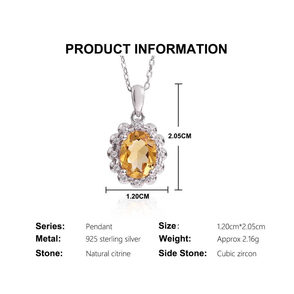 925 Sterling Silver Ring Earrings Pendant Necklace Nautral Oval 7*9mm Citrine Fine Jewelry Set for Women's Banquet Birthday Gift