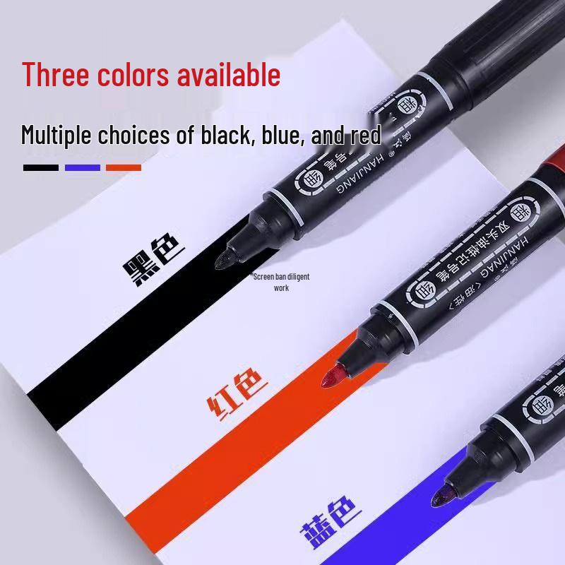 Large Double-Headed Oily Waterproof Marker - Black & Red Broad Tip, Non-Fading, Oil-Proof for Industrial Use