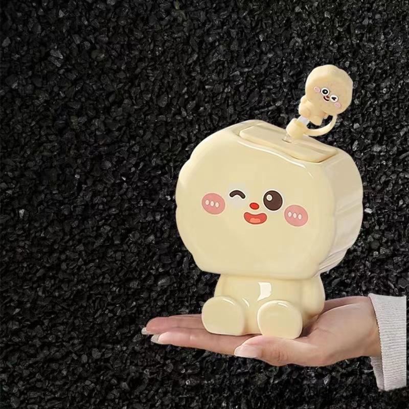 Niedlicher Milk Fufu Becher mit Deckel Kreativer Keks Keramiktasse Souvenir Geschenk Tasse Zuhause Büro Wasserbecher