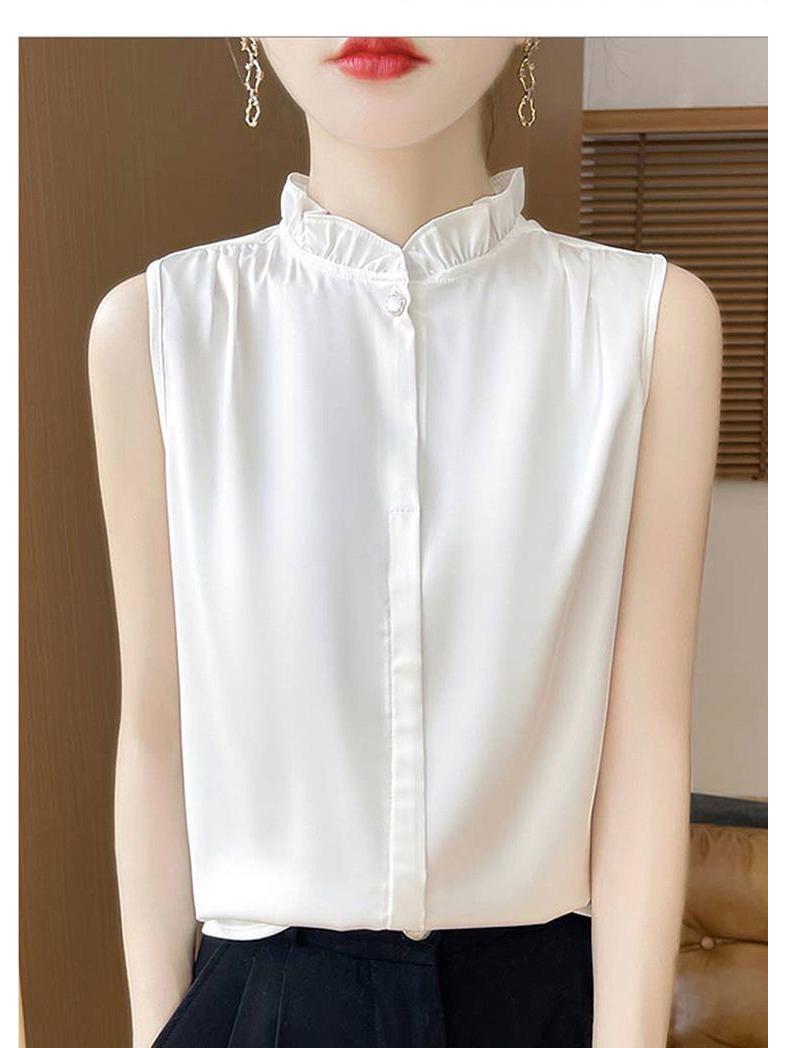 

Silky Lotus Leaf Lace Collar Sleeveless Top for Women - Spring/Summer Fashion Layering Essential Extra Large