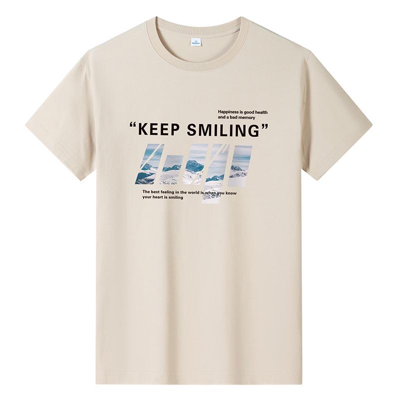 Keep Smiling Mens Fashion Short-sleeved T-shirt Pure Cotton Casual Tee M-6XL