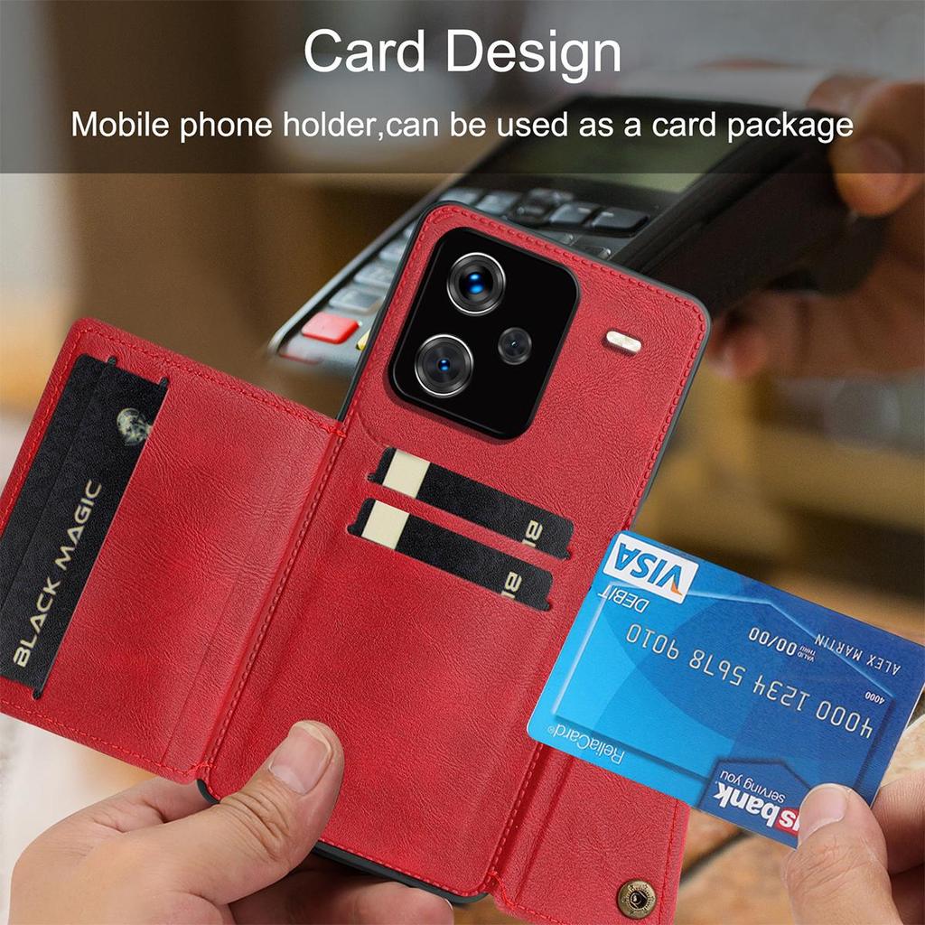 Vintage Leather Card Holder Phone Case for Xiaomi Redmi Note 13 Pro+ 5G Card Pockets Dual Snap Buttons Flip Wallet Shell
