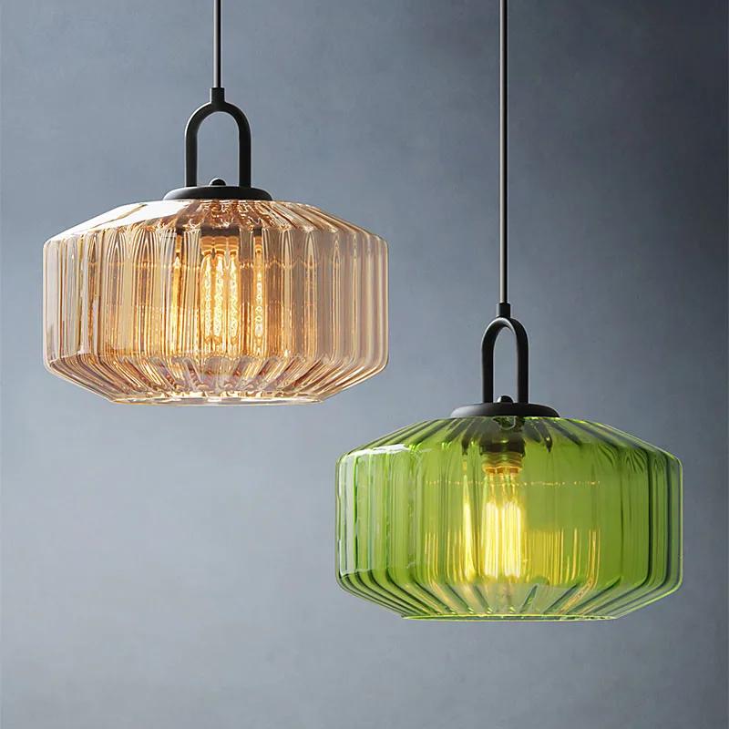 Retro Colour Glass Pendant Light Nordic Loft Hanging Indoor Decor Lights LED Fixtures E27/E26 for Bedroom Restaurant Lamp