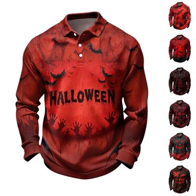 Men's Casual Long Sleeve Quick Dry Mesh Golf Shirt with Halloween Print
