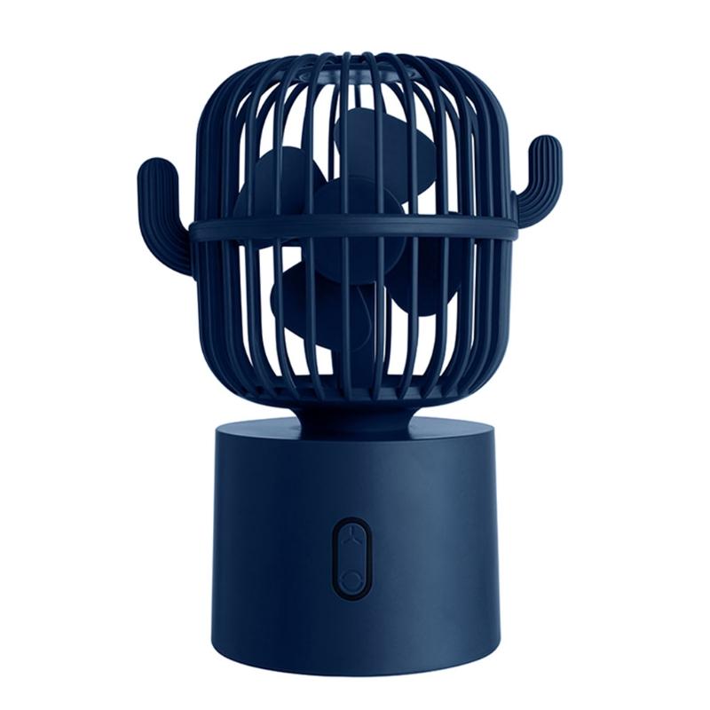 Small Desktop USB Desk Fan Cactus Mini Handheld Table Rechargeable 80 Degree Auto Rotation Portable Fans 3 Speeds Wind