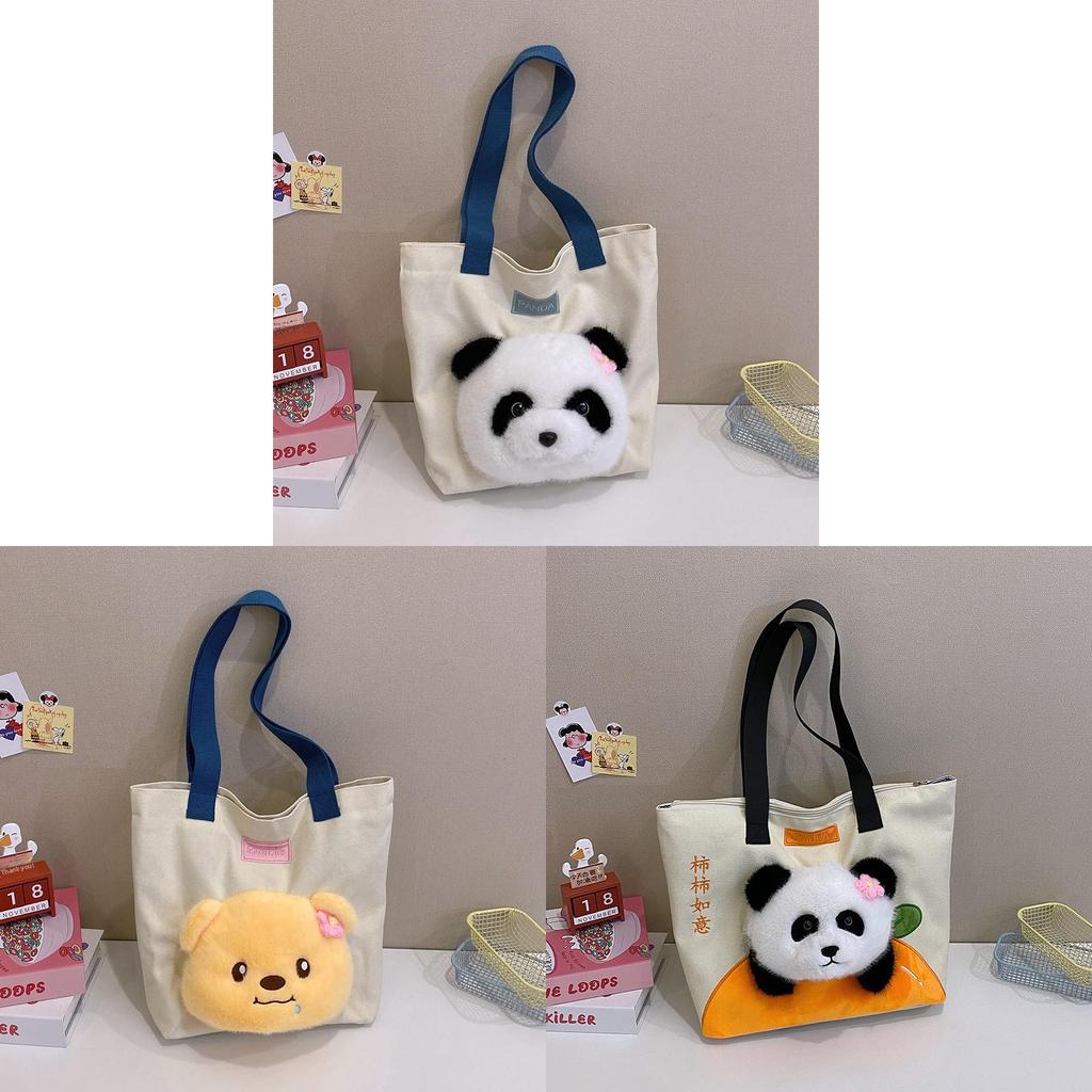 Panda Canvas Tote Bag Large Capacity Street Style For Daily Commute