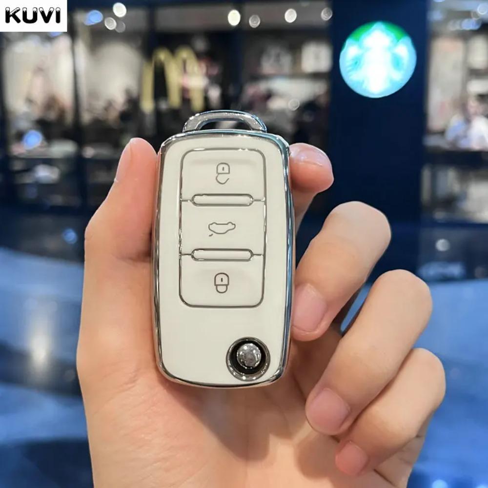 Capa de Chave de Carro em Couro TPU Bolsa Protetora de Cobertura Total para Chave de Carro para VW Volkswagen Polo Tiguan Passat Golf Jetta Lavida Skoda Octavia