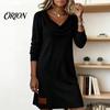 Comfortable Daily Dress Cowl Neck Knit for Women, Long Sleeve Ribbed Stylish Casual Women Mini Sweater Dress, Fall Spring Outfits Beach