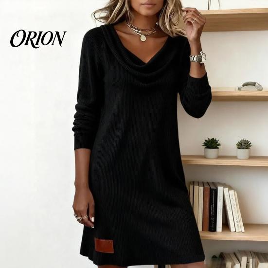 Comfortable Daily Dress Cowl Neck Knit for Women, Long Sleeve Ribbed Stylish Casual Women Mini Sweater Dress, Fall Spring Outfits Beach