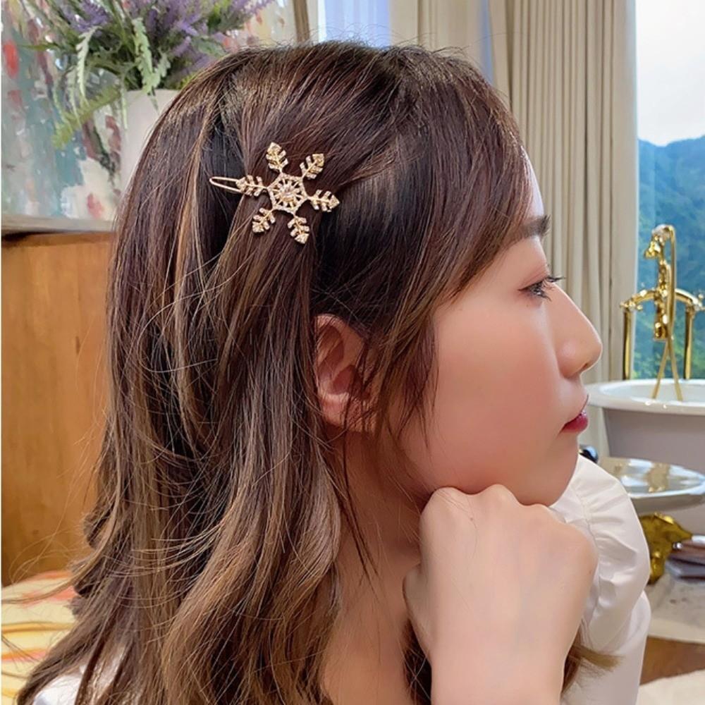 Elegant Snowflake Hair Clips Gold/Silver Sparkling Crystal Hairpin Snowflake Shape Barrette Closure Rhinestone Barrette