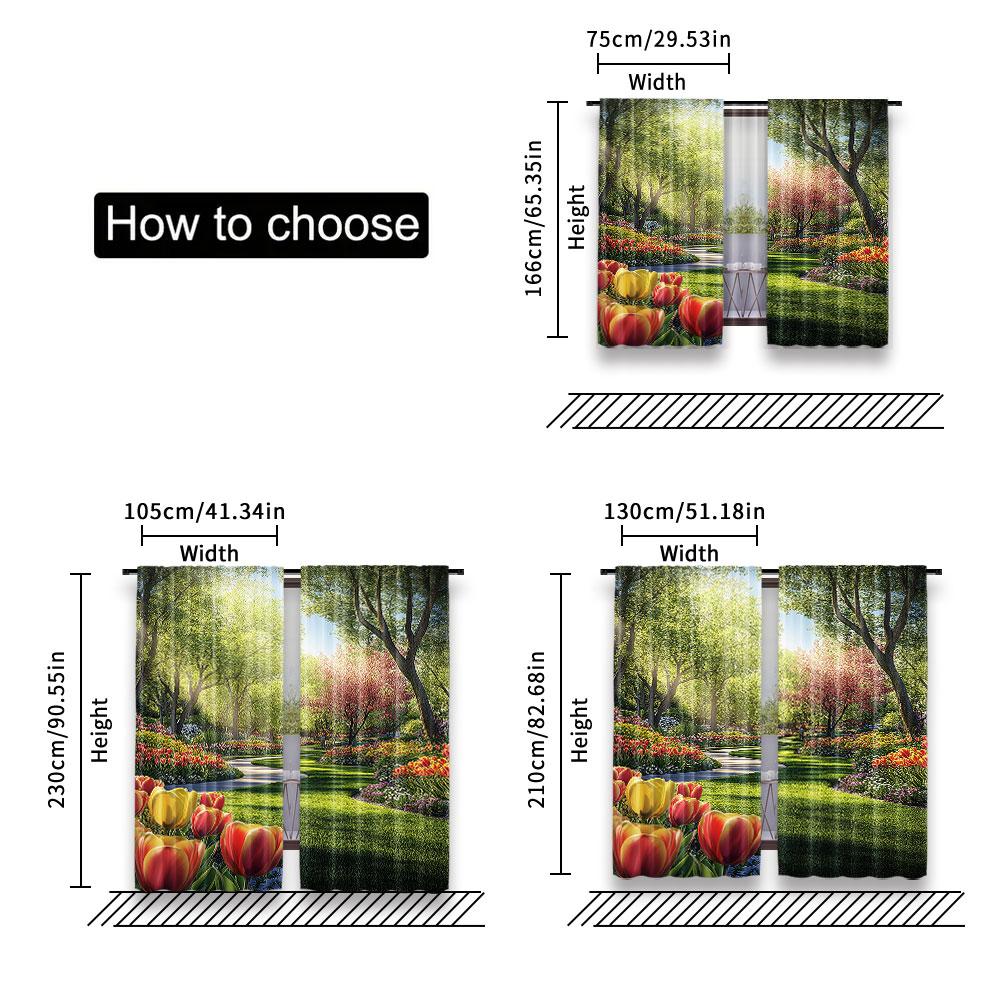 Set Of 2 Garden Curtain Keukenhof Colorful Tulip Flowers Trees Foliage Spring Season Bedroom Living Room For Area Made Polyester