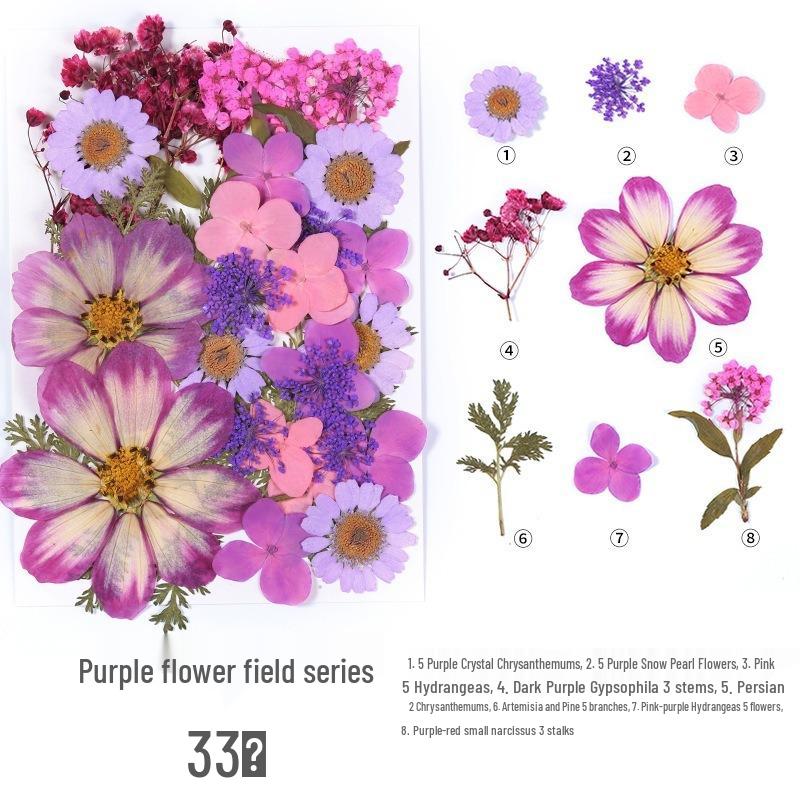 DIY Handmade Dried Flower Embossed Wall Clock with Wood Grain Border