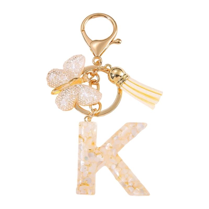 Trendy Metal Resin Keychain Butterfly Letter Tassels Designs Corrosion Resistant Lightweight Keyring For Women
