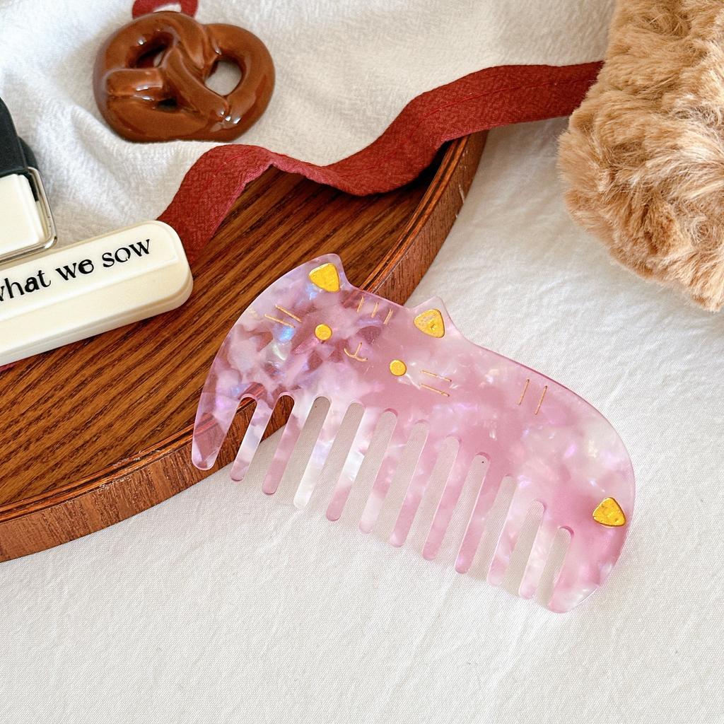 Korean Acetic Acid Wide Tooth Hair Comb Retro Cute Cat Portable Washing Leopard Print Anti-static