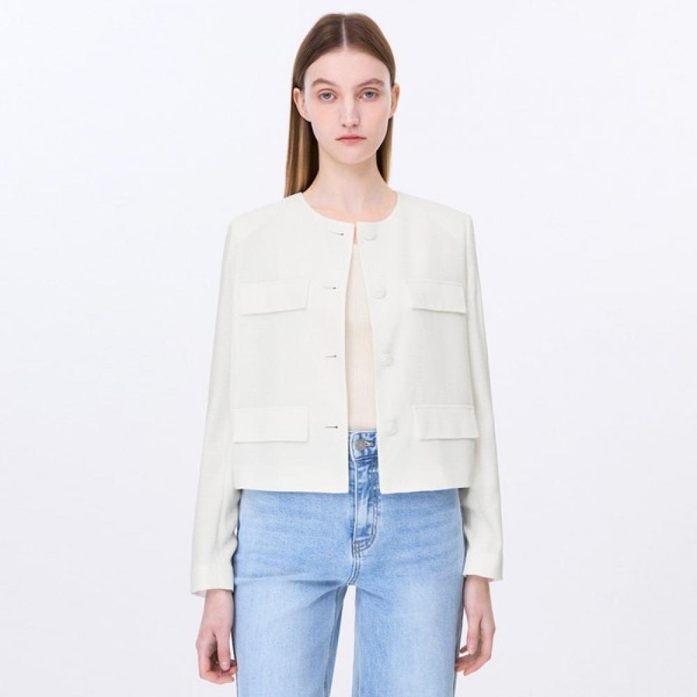 

[shs Miss] Куртка с круглым вырезом и передним карманом Swwjkp22130 off-white/55
