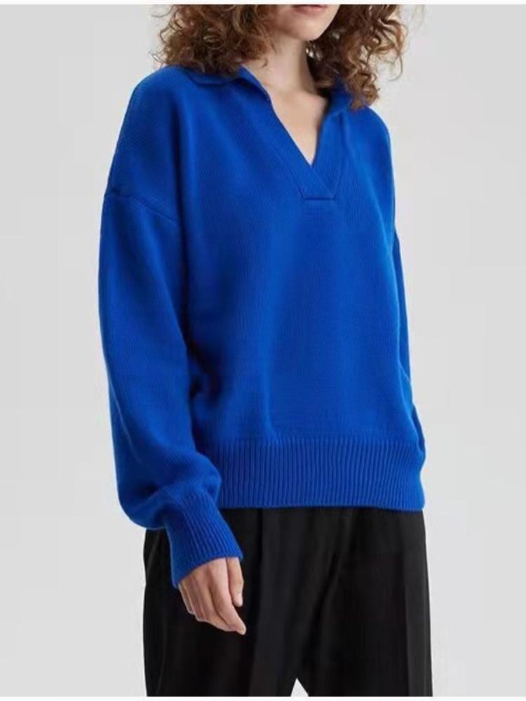 Casual Knit Sweater Pullover Basic Polo Collar Long Sleeve Slim Fit T-shirt Female Autumn Winter Jumpers Top