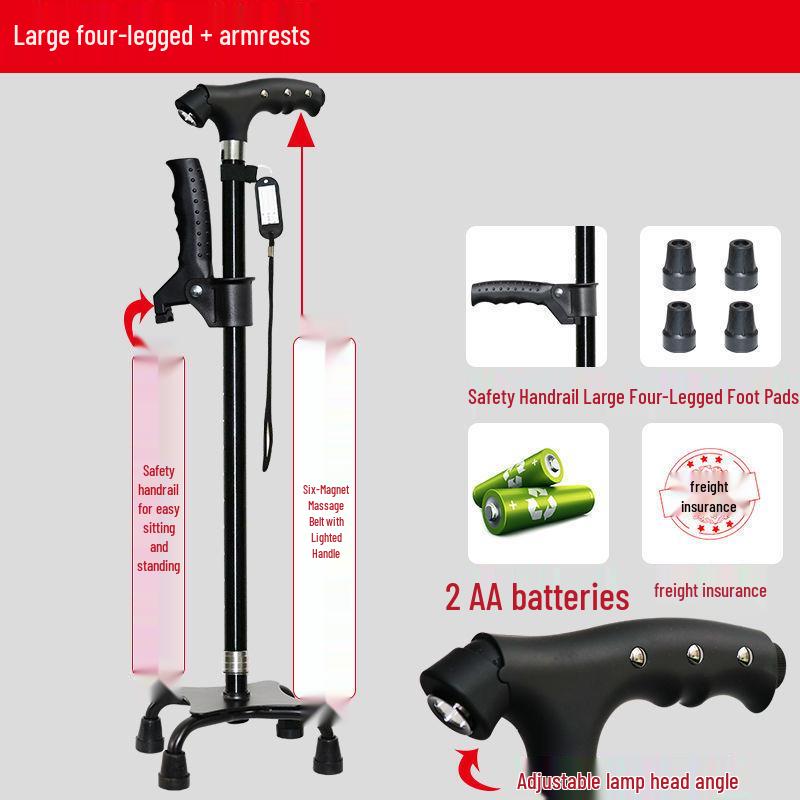 Four-Legged Aluminum Walking Cane with Light, Non-slip, Telescopic, Lightweight, Multi-functional Support for the Elderly