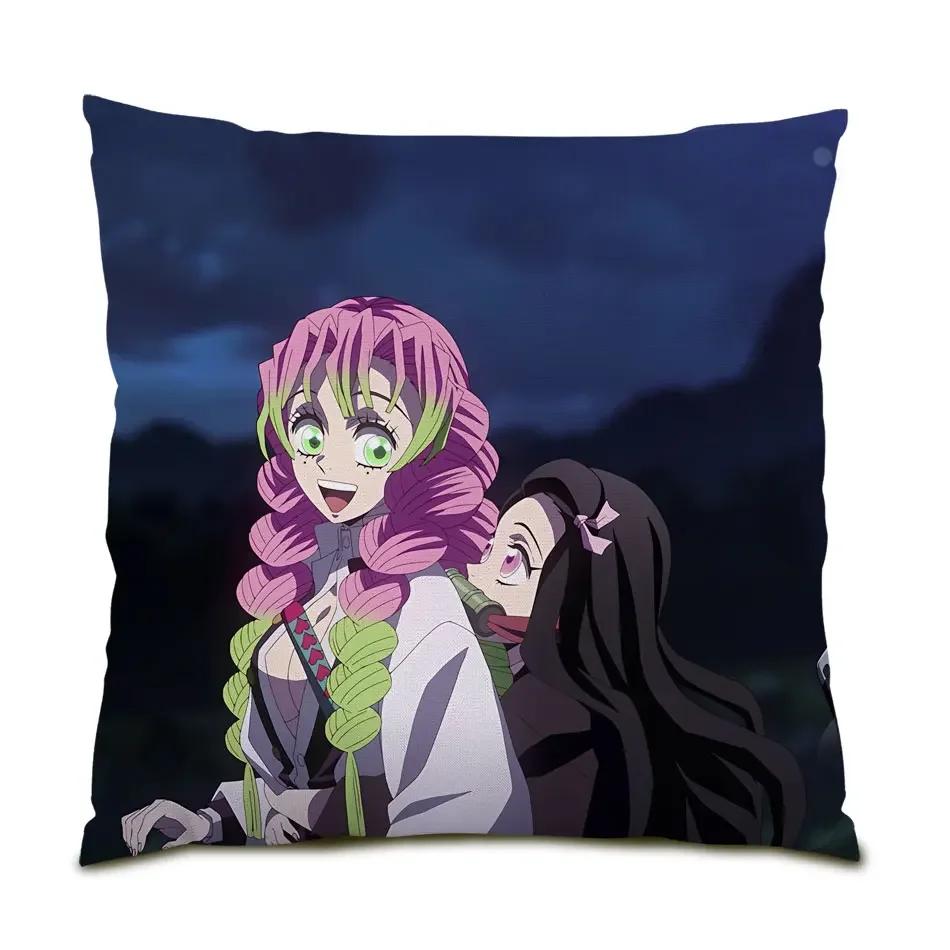 Demon Slayer Pillow Cover Kanroji Mitsuri Anime Girl Throw Pillow Case Cartoon Character Cushion Cover Office Chair Sofa