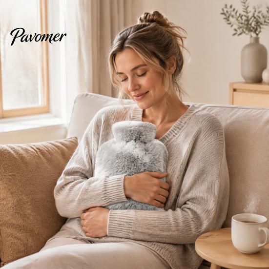 Explosion Proof Water Bag Hot Bottle with Plush Cover, 500/1000/2000ML Leak-proof Bag, Washable Cover Cold Compress Pouch for Shoulder, Back,