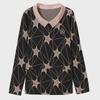 Large Loose Korean Doll Collar Long-Sleeve Mesh Print Top for Middle-Aged Women - Spring Fashion