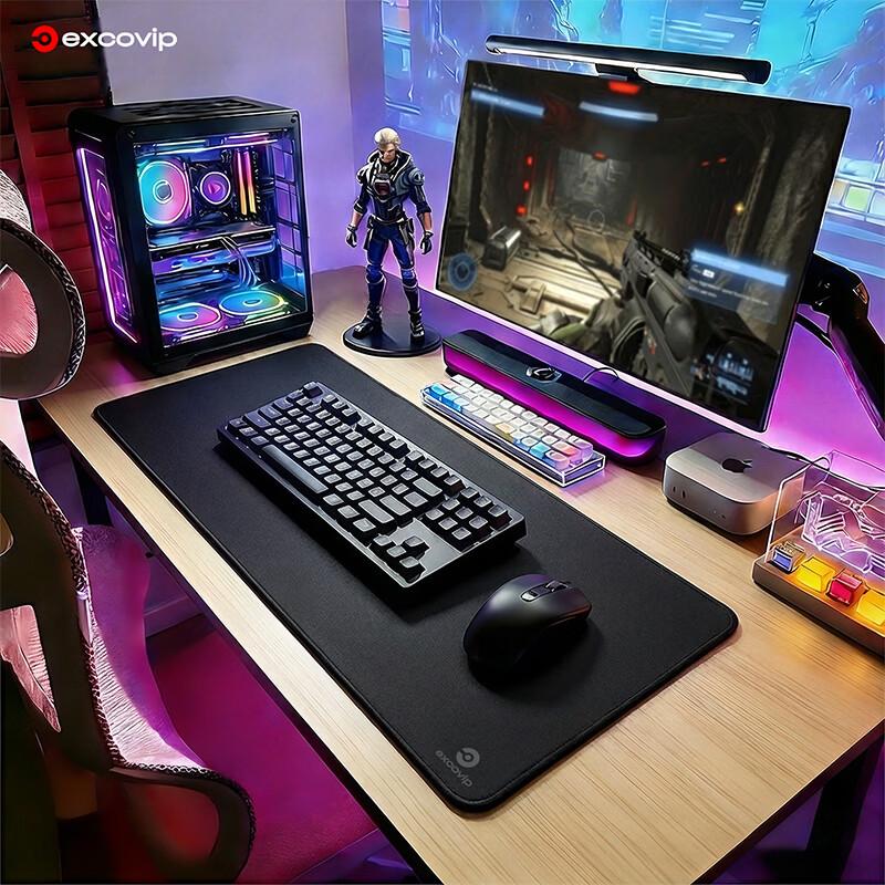 EXCO Black Large Mouse Pad Gaming Desk Mat Keyboard Pad Computer Office Solid Color FPS Thickened Long Precision Lock Edge 0687