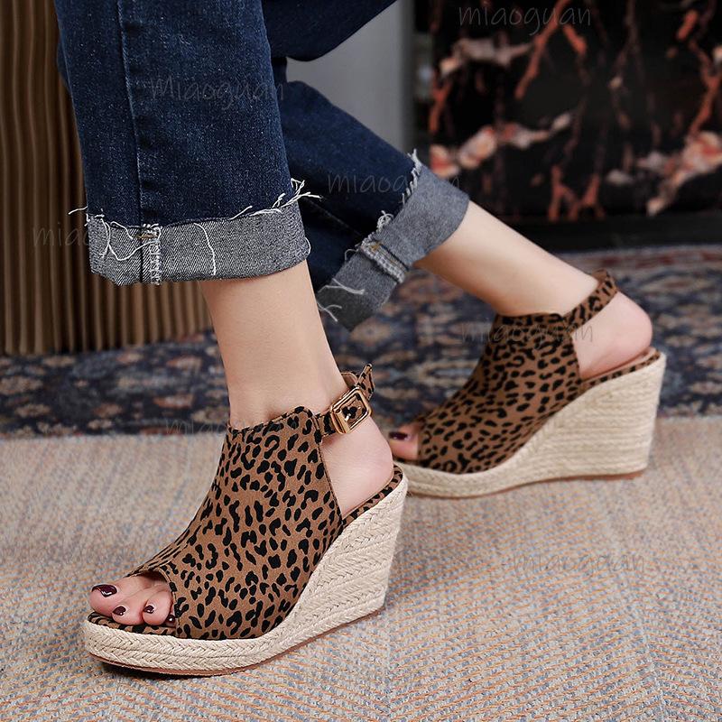 Sexy Leopard High Heel Sandals Women 2025 Summer Bohemia Buckle Chunky Platform WedgeSandals Beach Shoes Sandalias Mujer