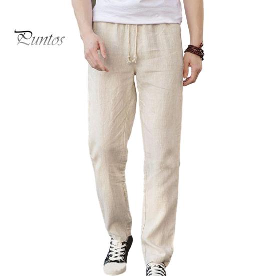 

Мужские льняные повседневные брюки, однотонные прямые брюки с завязками на талии, тонкие летние брюки для уличной одежды, путешествий, отпуска M хаки