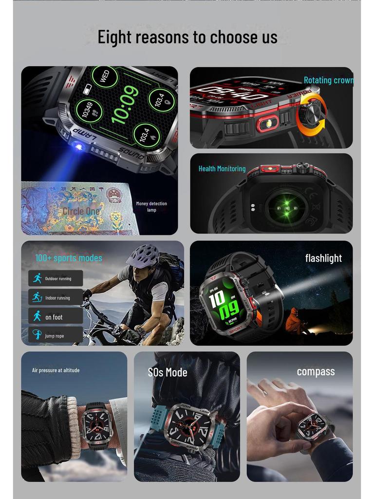 HT29 Smartklokke med LED-seddeldetektor, høydemåler for lufttrykk og Bluetooth-samtaler