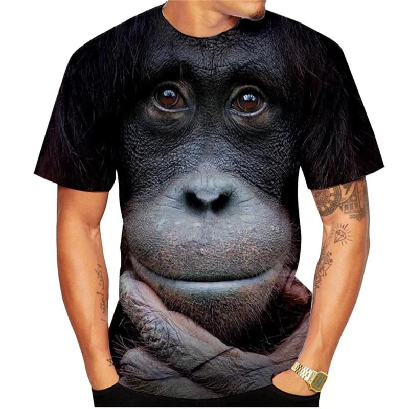 Lässiges Herren 3D Design Parodie Gorilla Lustiges Affen T-Shirt Lustiger Schmollmund Affe 3D Druck Sommer Kurzarmshirt Kinder