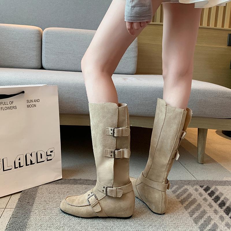 Inner heightening western cowboy boots women's new autumn and winter two-wear foldable belt buckle versatile fashion boots