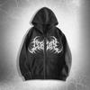 Unisex Gothic Y2K Skull Butterfly Print Hooded Zip-Up Sweatshirt Loose Fit Streetwear Fall
