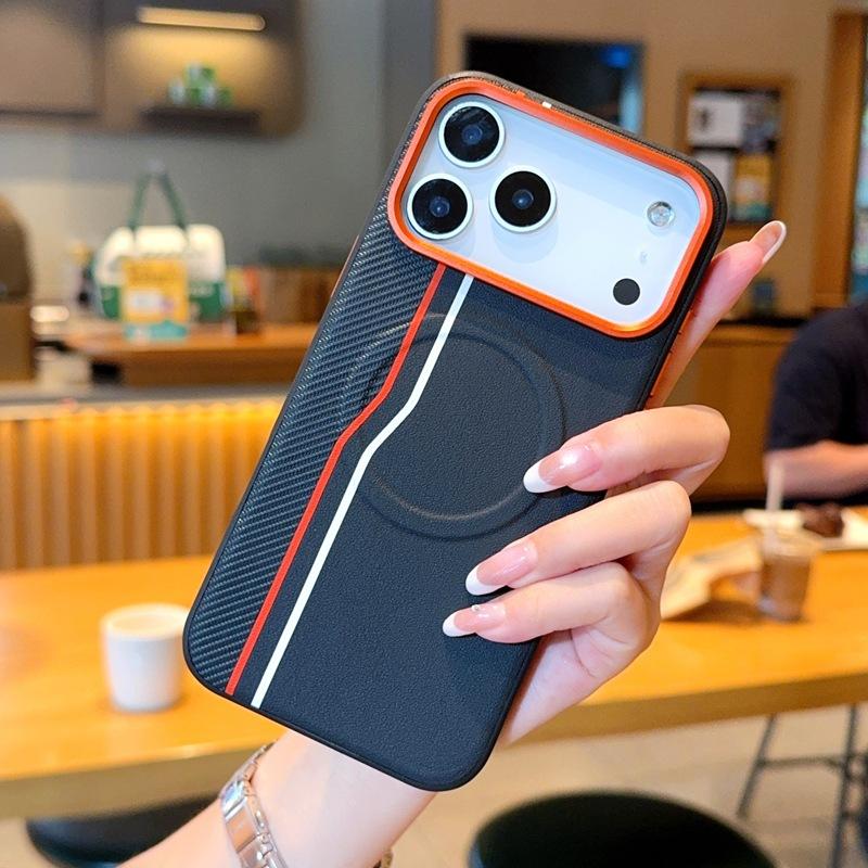 

Double Line Pattern Phone Case for IPhone 17 Pro Max Air 16e 16 Plus 15 Magnetic Metal Lens Ring Wireless Charging Back Cover iPhone 15 Pro Max чорний