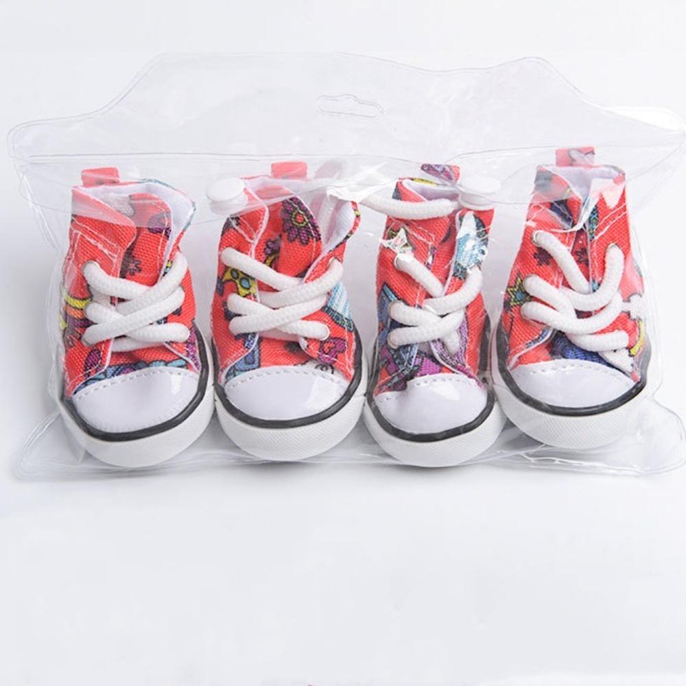 4Pcs Lovely Wear-resistant Dog Canvas Shoes Fashion Non-slip Pet Denim Boots Casual Footwear Puppy Sport Sneaker Outdoor