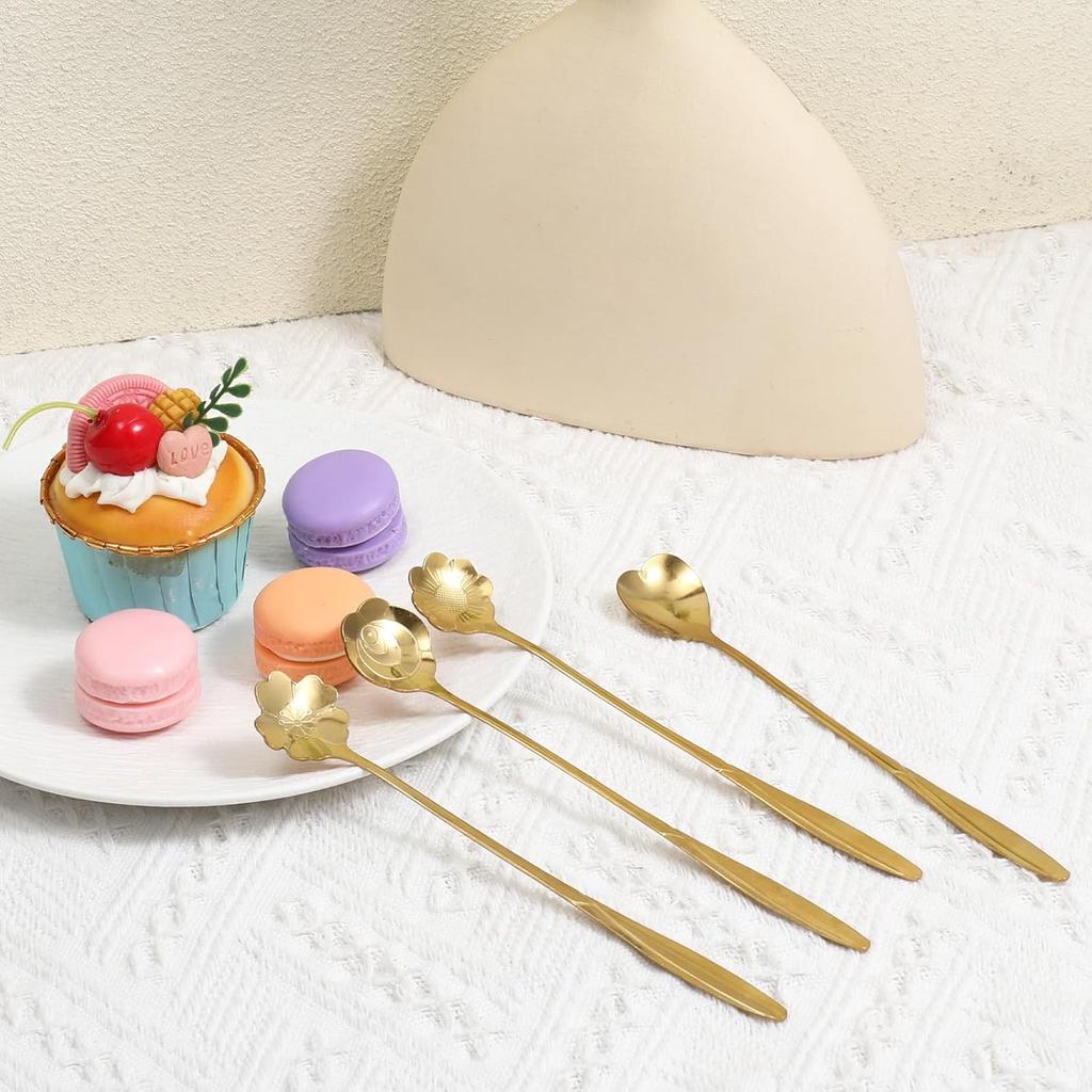 4 Pcs Flower Spoon Coffee Teaspoon 7'' Creative Flower Coffee Spoon Drink Stirring Spoon Stir Bar Spoon Long Handle Spoon Retro Dessert Demitasse
