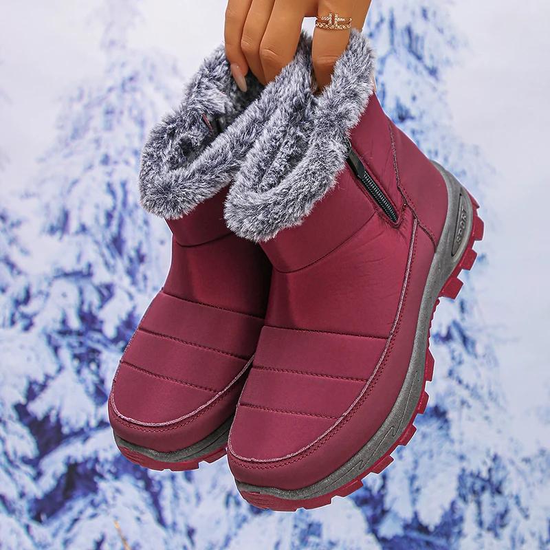 Fashion Thicken Plush Waterproof Snow Boots Women 2025 Non Slip Zipper Platform Winter Boots Woman Fleece Lining Warm Ankle Booties 43