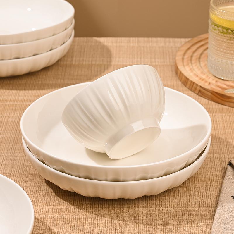 Household Ceramic Rice Bowl 4.5 Inch Japanese Stripe New Simple White Tableware High Aesthetic Underglaze Colour Solid Soup Bowl