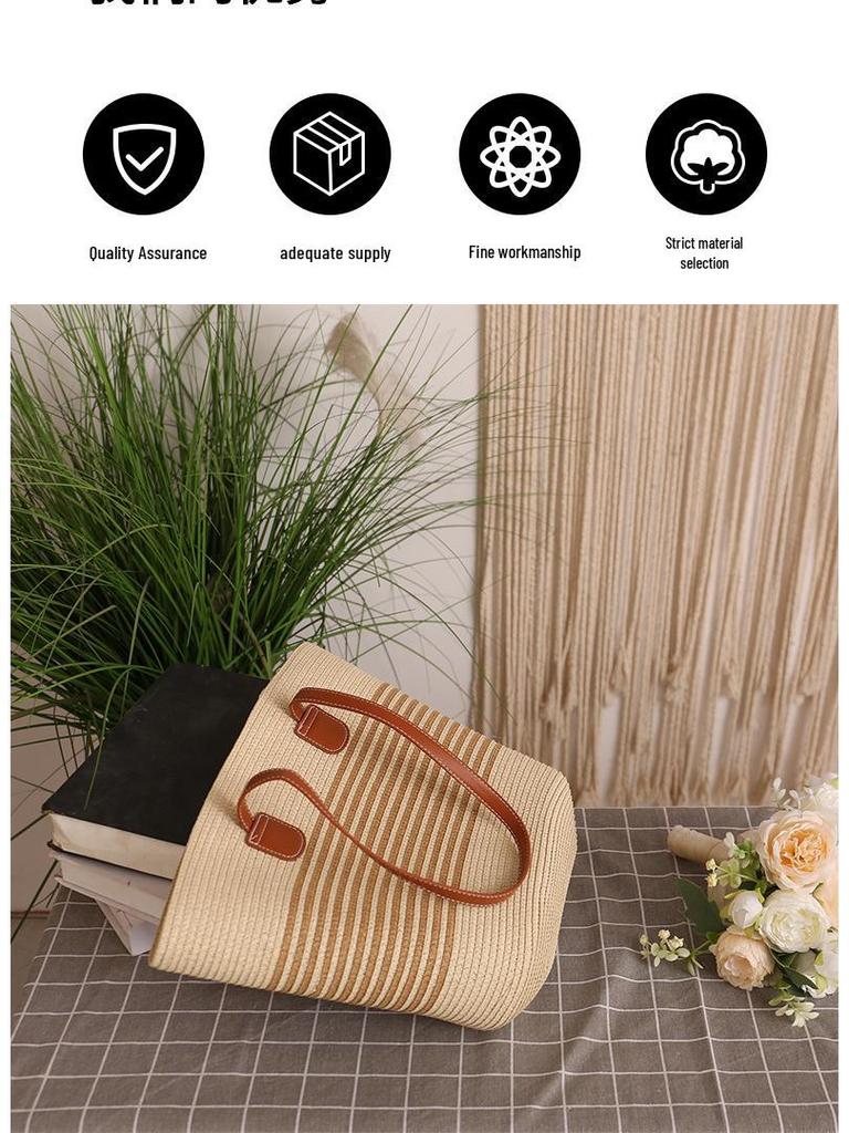 Handmade Large Capacity Straw Shoulder Bag - Trendy 2025 Design with Advanced Zipper for Women