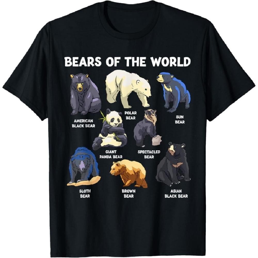 

Bears Of The World Kawaii Types Of Bears Wildlife Zoo Bear T-Shirt S