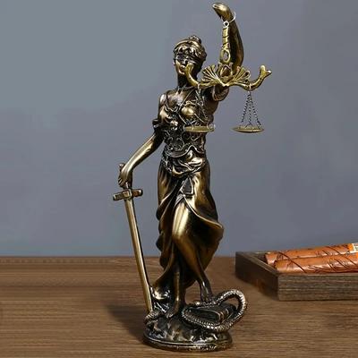 9.5X5X19cm Kreatywna Retro Statuetka Bogini Sprawiedliwości z Okrągłą Podstawą Ornament do Kancelarii Adwokackiej Prezenty Rzeźba do Domu Salon Dekoracja Biurka
