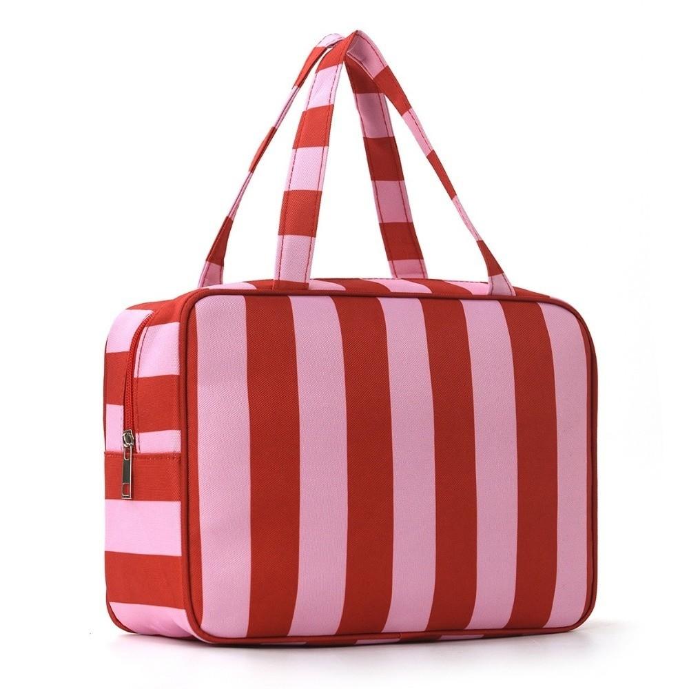 Collapsible Striped Toiletry Storage Bag Large Capacity Cosmetic Pouch Travel Makeup Bag Daily Use