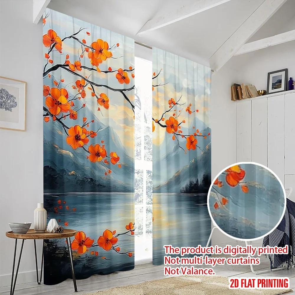 2pcs 2D Flat Printing Curtains Modern Abstract Mountain Flowers (2) Fabric Without Electricity All Season Party & Holiday Decor