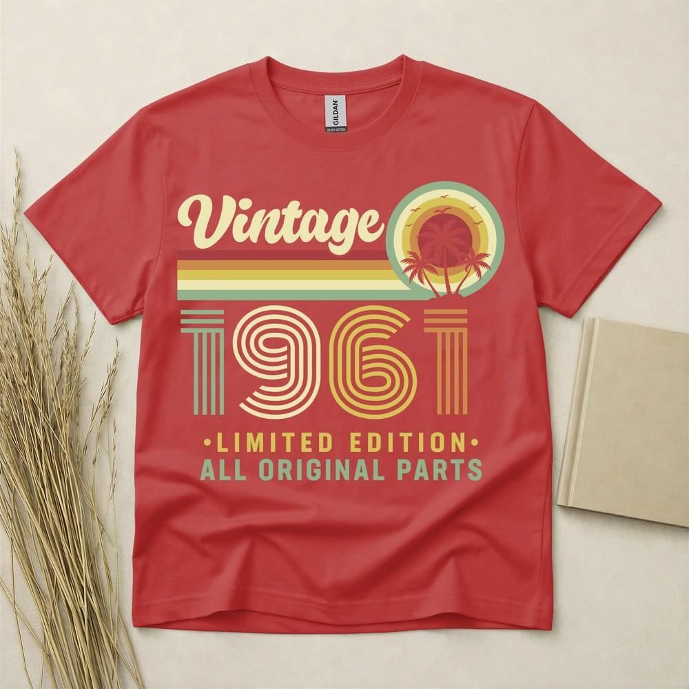 65th Birthday Tshirt Born In 1961 65 Years Old Gifts Vintage Palm Tree Sunset