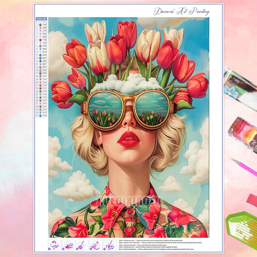 Full Diamond Painting Beauty Girl Flowers Abstract Art Diamond Mosaic Embroidery Rhinestone Cross Stitch Kit Home Wall Decor