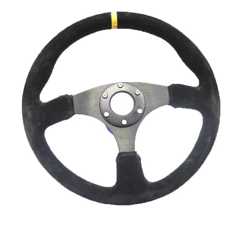 14inch 350mm Racing Flat Steering Wheel Auto Universal Suede / Leather Simulated Racing Game Steering Wheel Suede Red Ring